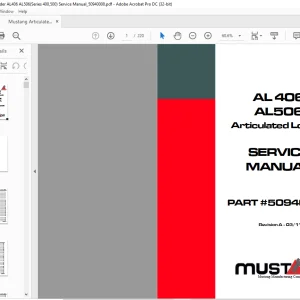 Mustang Articulated Loader AL 406 AL 506 Service Manual(50940008)  - PDF DOWNLOAD
