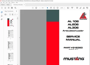 Mustang Articulated Loader AL106 AL206 AL306 Service Manual (918360) - PDF DOWNLOAD