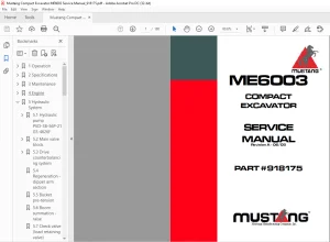 Mustang Compact Excavator ME6003 Service Manual (918175) - PDF DOWNLOAD
