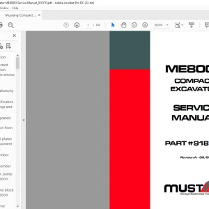 Mustang Compact Excavator ME80003 Service Manual (918170) -  PDF DOWNLOAD