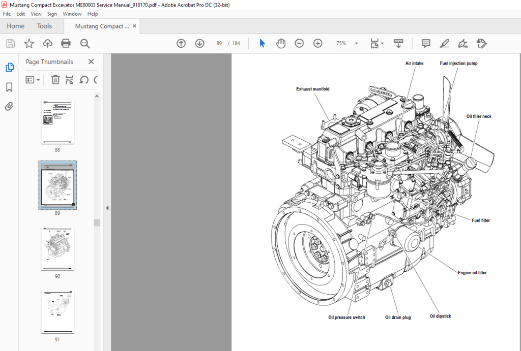 Mustang Compact Excavator ME80003 Service Manual (918170) - PDF ...