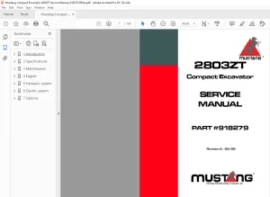 Mustang Compact Excavators 2803ZT Service Manual(918279) - PDF DOWNLOAD