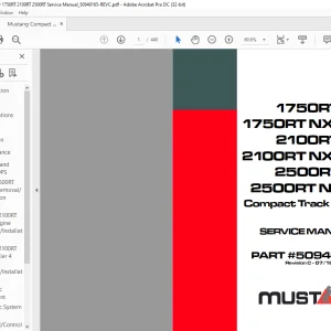 Mustang Compact Track Loader 1750RT 2100RT 2500RT Service Manual (50940165) - PDF DOWNLOAD