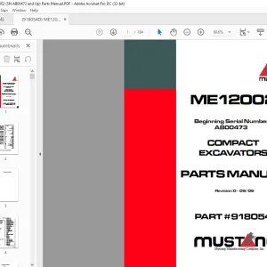 Mustang ME12002 Compact Excavator Parts Manual 918054 - PDF DOWNLOAD