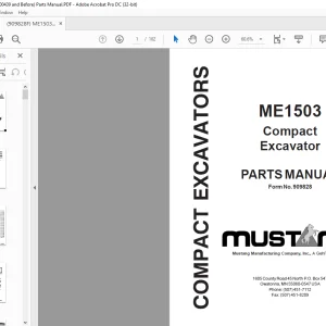Mustang ME1503 Compact Excavator Parts Manual 909828 - PDF DOWNLOAD