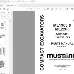 Mustang ME1903 & ME2203 Compact Excavator Parts Manual 909829 - PDF DOWNLOAD