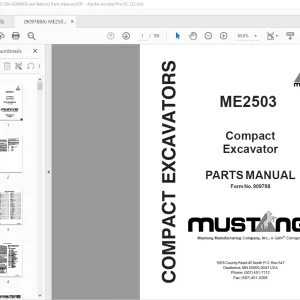 Mustang ME2503 Compact Excavator Parts Manual 909788 - PDF DOWNLOAD