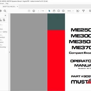 Mustang ME2503, ME3003, ME3503 & ME3703 Compact Excavator Operator’s Manual 909773 - PDF DOWNLOAD