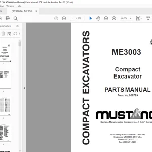 Mustang ME3003 Compact Excavator Parts Manual 909789 - PDF DOWNLOAD