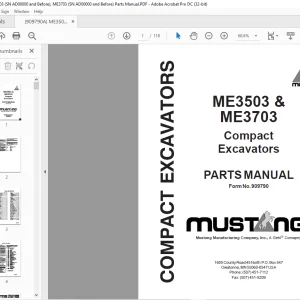 Mustang ME3503 & ME3703 Compact Excavator Parts Manual 909790 - PDF DOWNLOAD