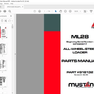 Mustang ML28 All Wheel Steer Loader Parts Manual 918132 - PDF DOWNLOAD