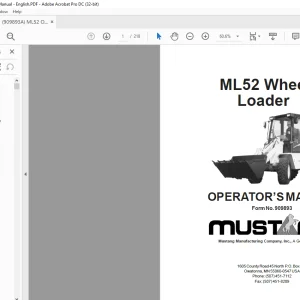 Mustang ML52 Wheel Loader Operator's Manual 909893 - PDF DOWNLOAD