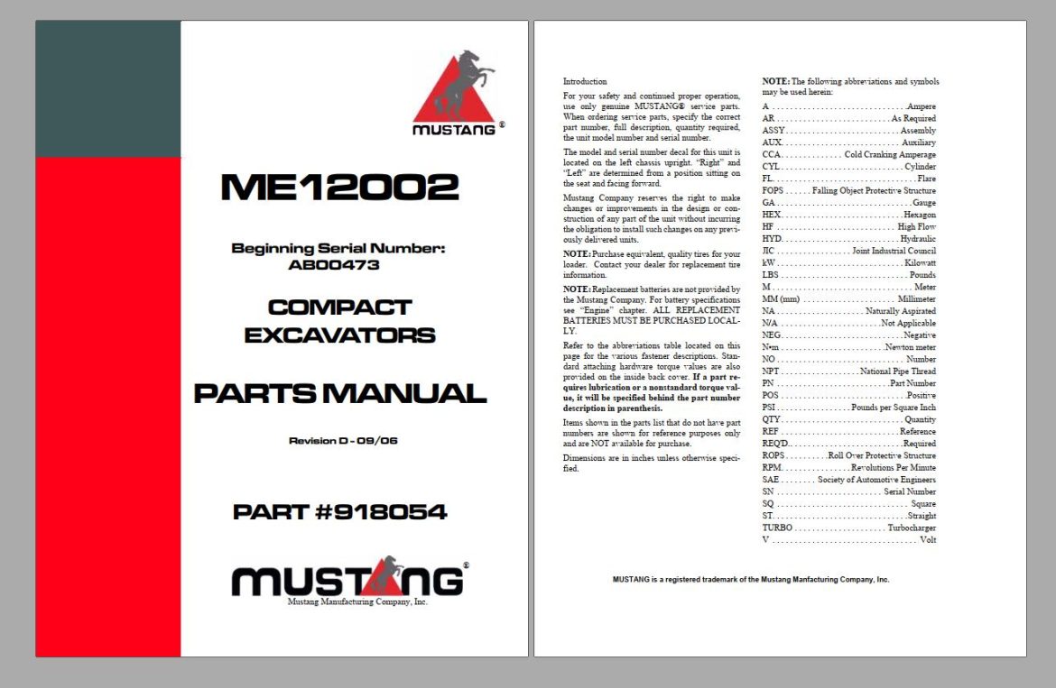 Mustang Machinery Heavy Equipment 3,25 GB PDF 2022 Part Catalog Manual ...