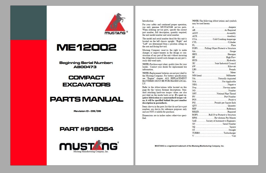 Mustang Machinery Heavy Equipment 3,25 GB PDF 2022 Part Catalog Manual ...