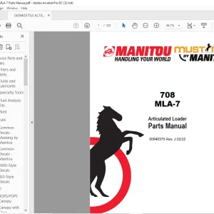 Mustang Manitou 708 MLA-7 Articulated Loader Parts Manual 50940375 - PDF DOWNLOAD