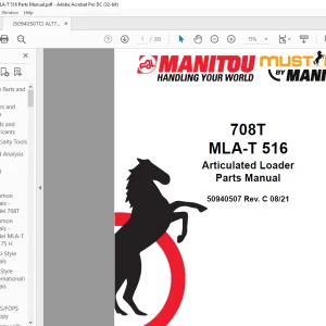 Mustang Manitou 708T MLA-T 516 Articulated Loader Parts Manual 50940507 - PDF DOWNLOAD