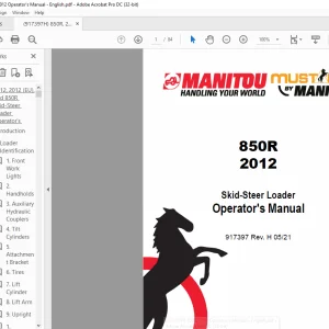 Mustang Manitou 850R 2012 Skid-Steer Loader Operator’s Manual 917397 - PDF DOWNLOAD