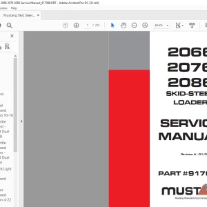 Mustang Skid Steer Loader 2066 2076 2086 Service Manual (917098)  - PDF DOWNLOAD