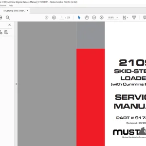 Mustang Skid Steer Loader 2109(Cummins Engine) Service Manual (917229) - PDF DOWNLOAD
