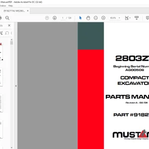 Mustang compact Excavator 2803ZT Parts Manual(918277) - PDF DOWNLOAD