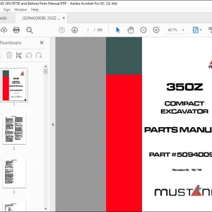 Mustang compact Excavator 350Z Parts Manual(50940090B) - PDF DOWNLOAD