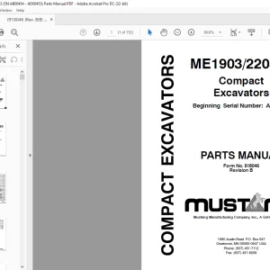 Mustang compact Excavator ME1903 ME2203 Parts Manual(918046) - PDF DOWNLOAD