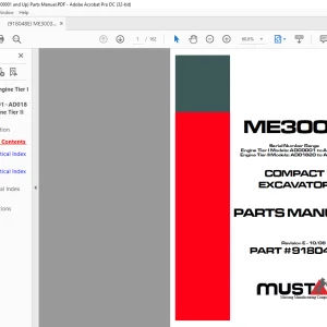 Mustang compact Excavator ME3003 Parts Manual(918048) -  PDF DOWNLOAD