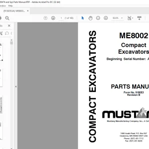 Mustang compact Excavator ME8002 Parts Manual(918053)  -  PDF DOWNLOAD