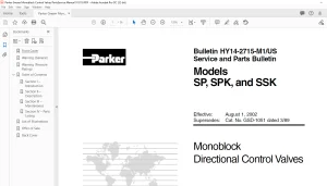 Parker SP SPK & SSK Gresen Monoblock Control Valves PartsService Manual 915118 - PDF DOWNLOAD