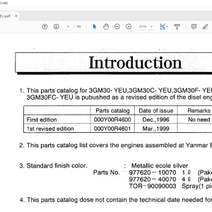 Yanmar 3GM30-YEU 3GM30C-YEU 3GM30F-YEU & 3GM30FC-YEU Diesel Engine Parts Catalog Manual 0CR10-G46001 - PDF DOWNLOAD