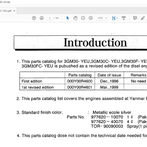 Yanmar 3GM30-YEU 3GM30C-YEU 3GM30F-YEU & 3GM30FC-YEU Diesel Engine Parts Catalog Manual 0CR10-G46001 - PDF DOWNLOAD