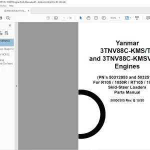 Yanmar 3TNV88C-KMST4 and 3TNV88C-KMSVST5 Engines Skid-Steer Loaders Parts Manual(50950305E)  - PDF DOWNLOAD