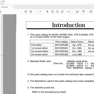 Yanmar 6HAE 6HAME 6HA-HTE & 6HAM-HTE Diesel Engine Parts Catalog Manual 0CR10-G23603 - PDF DOWNLOAD