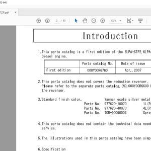 Yanmar 6LPA-STP2 6LPA-STZP2 6LPA-STZP3 Diesel Engine Parts Catalog Manual 0CR10-G67600 - PDF DOWNLOAD