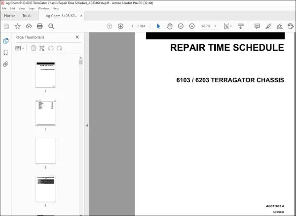 Ag Chem 6103 6203 TerraGator Chassis Repair Time Schedule Manual ...