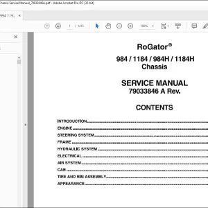 Ag Chem 984 1184 984H 1184H RoGator Chassis Service Manual_79033846A - PDF DOWNLOAD