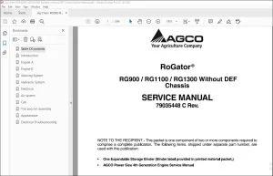 Ag Chem RG900 RG1100 RG1300 RoGator without DEF Chassis Service Manual 79035448C - PDF DOWNLOAD