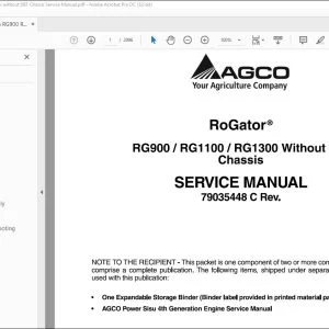 Ag Chem RG900 RG1100 RG1300 RoGator without DEF Chassis Service Manual 79035448C - PDF DOWNLOAD