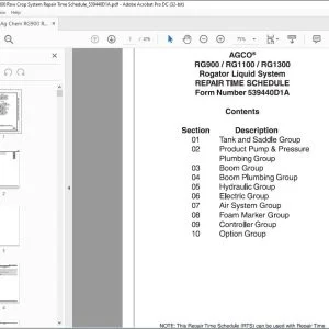 Ag Chem RG900 RG1100 RG1300 Rogator Liquid System Repair Time Schedule Manual_539440D1A - PDF DOWNLOAD