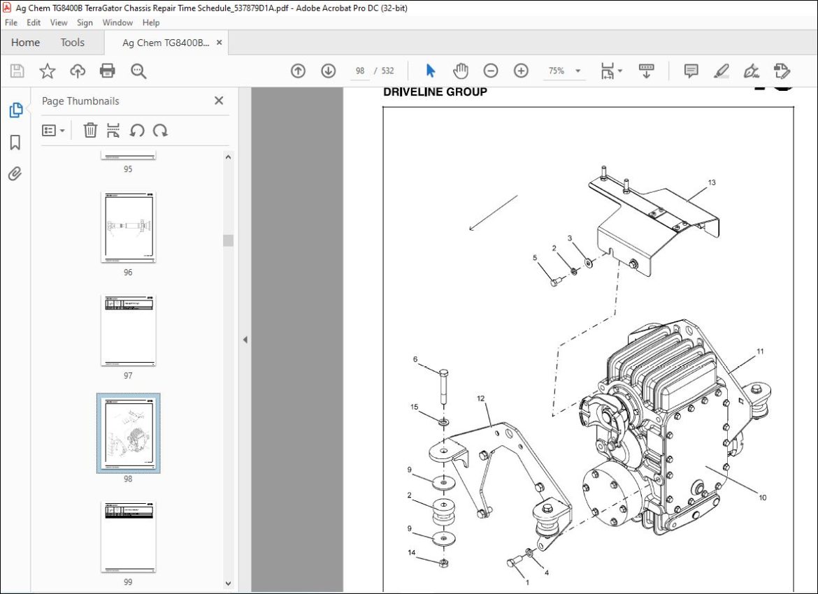 Ag Chem TG8400B TerraGator Chassis Repair Time Schedule Manual ...