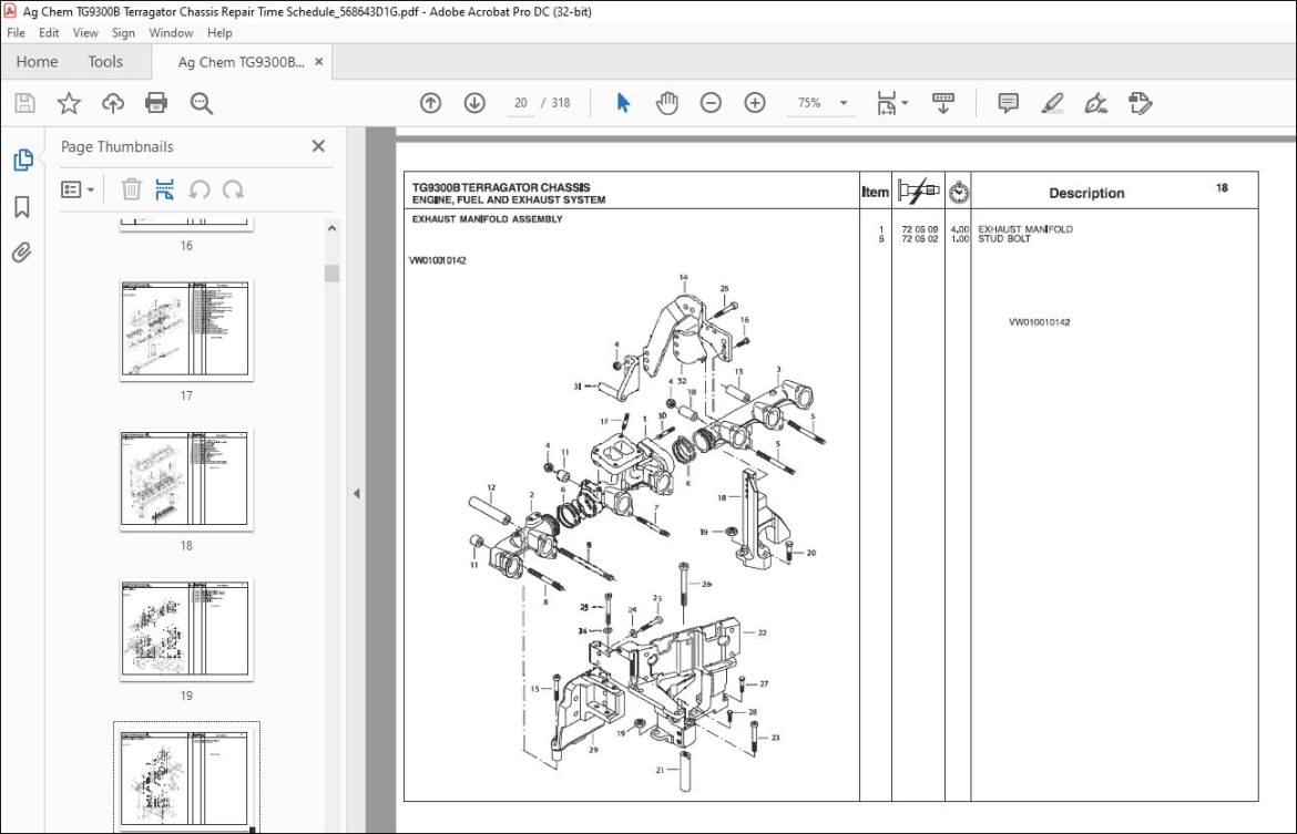 Ag Chem TG9300B Terragator Chassis Repair Time Schedule Manual ...