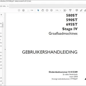 Case Graaflaadmachines 580ST 590ST 695ST Stage IV GEBRUIKERSHANDLEIDING(51415389) - PDF DOWNLOAD(Dutch)