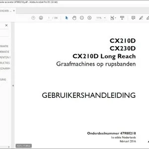Case Graafmachines op rupsbanden CX210D CX230D CX210D Long Reach GEBRUIKERSHANDLEIDING(47980218) - PDF DOWNLOAD (Dutch)