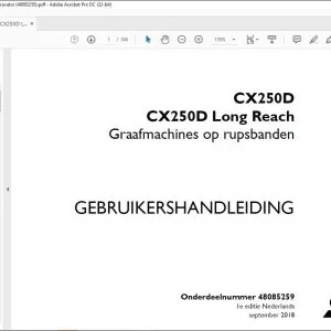 Case Graafmachines op rupsbanden CX250D CX250D Long Reach GEBRUIKERSHANDLEIDING - PDF DOWNLOAD (Dutch)