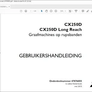 Case Graafmachines op rupsbanden CX250D CX250D Long Reach GEBRUIKERSHANDLEIDING(47876855) - PDF DOWNLOAD (Dutch)