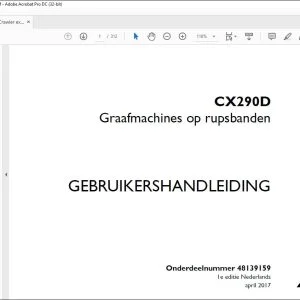 Case Graafmachines op rupsbanden CX290D GEBRUIKERSHANDLEIDING(48139159) - PDF DOWNLOAD (Dutch)