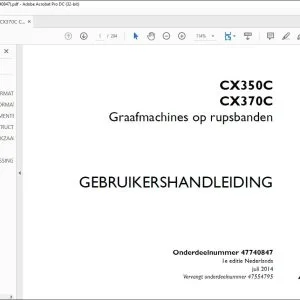 Case Graafmachines op rupsbanden CX350C CX370C GEBRUIKERSHANDLEIDING(47740847) - PDF DOWNLOAD (Dutch)
