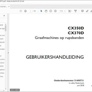Case Graafmachines op rupsbanden CX350D CX370D GEBRUIKERSHANDLEIDING(51490731) - PDF DOWNLOAD (Dutch)
