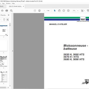 DEUTZ-FAHR 5650 H,5660 HTS 5670 H HTS 5680 H,5690 HTS Moissonneuse-batteuse MANUEL D’ATELIER - PDF DOWNLOAD