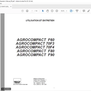 DEUTZ-FAHR AGROCOMPACT F60 70F3 70F4 F80 F90 UTILISATION ET ENTRETIEN - PDF DOWNLOAD